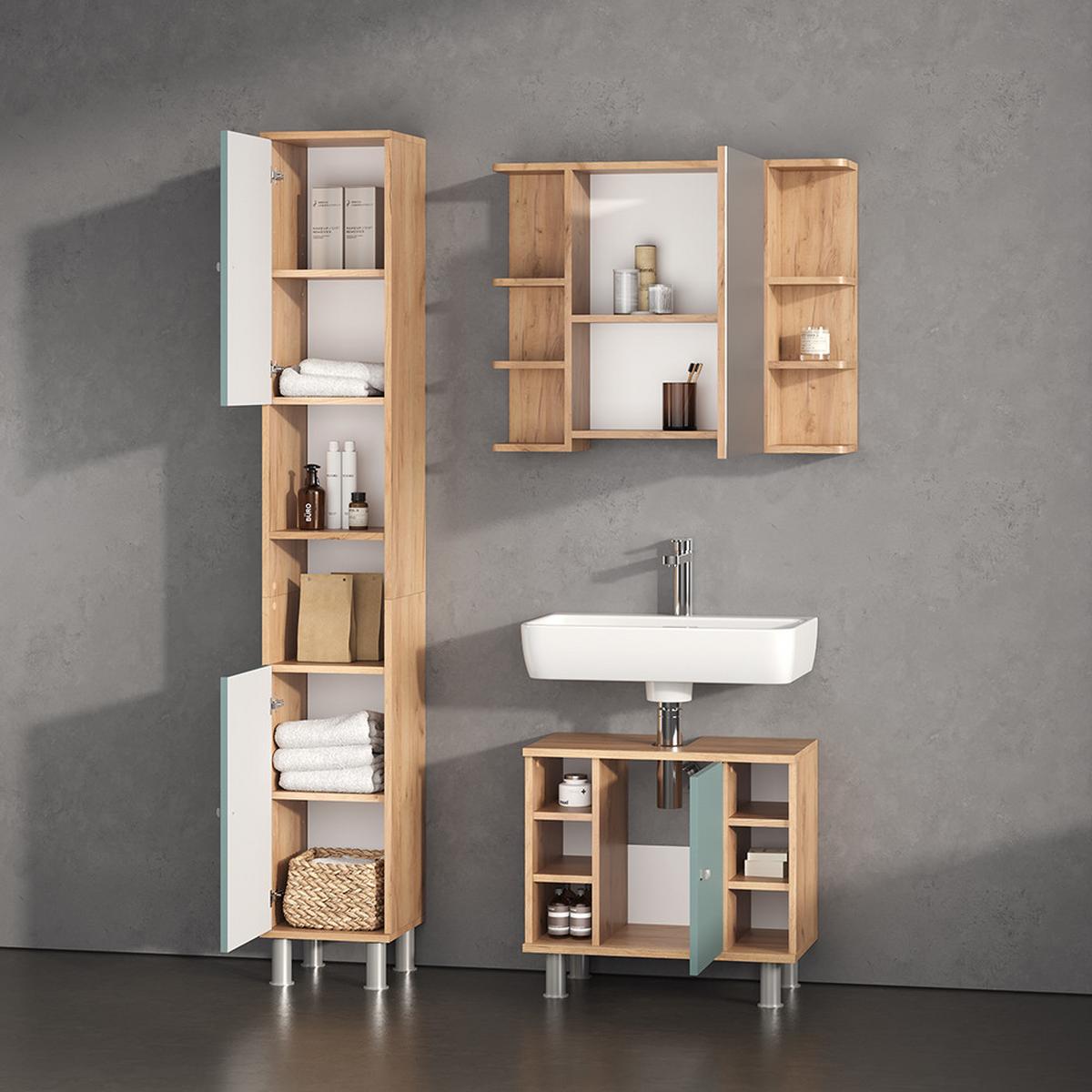 BADSPIEGELSCHRANK Fucino Eiche 79.6 x 64 cm - Eichefarben, Holzwerkstoff (79.6/64/21.2cm) - Livinity®