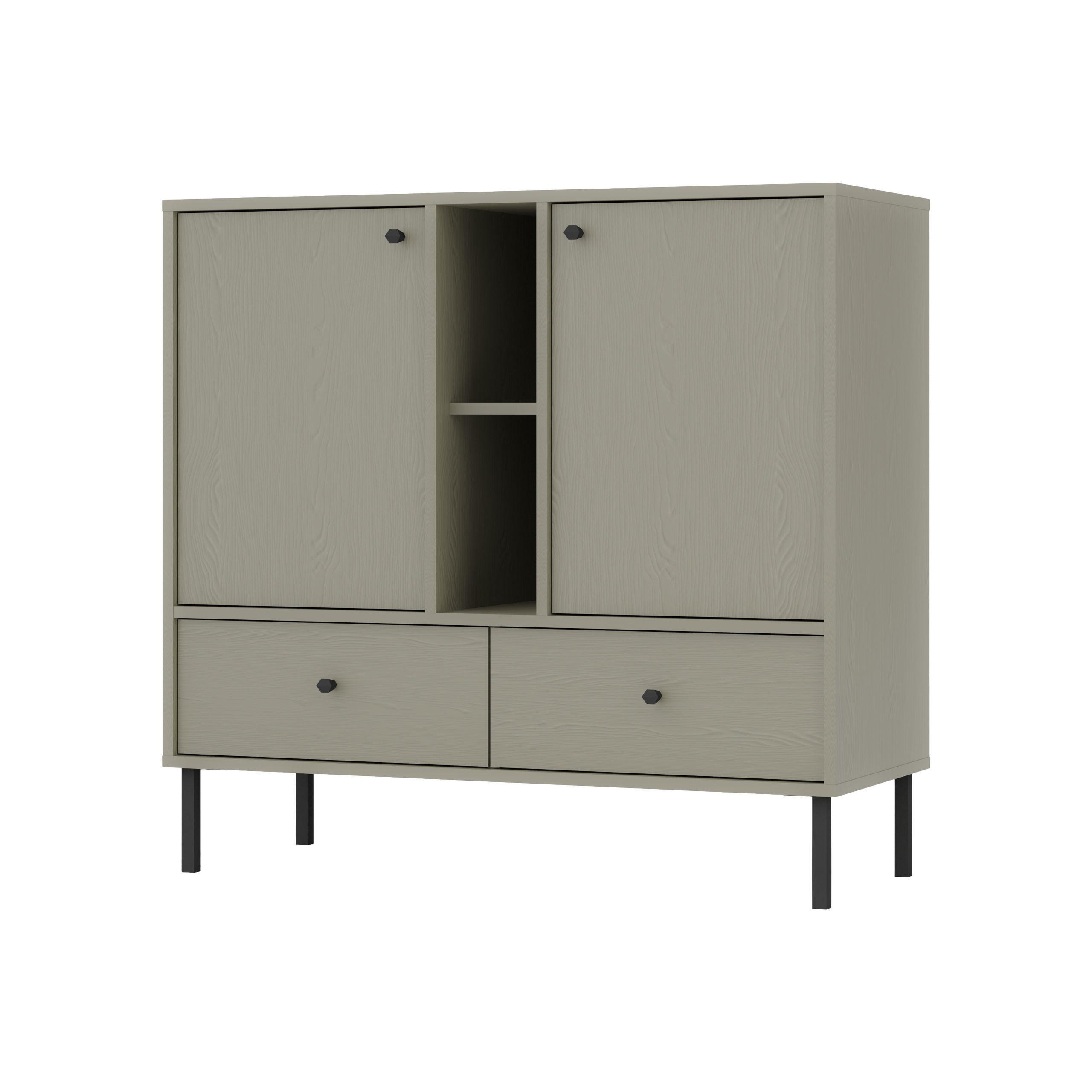 KOMMODE TORINO 100/95/41 cm mit 2 Schubladen 2 Türen Hellgrün - Hellgrün, Holzwerkstoff (100/95/41cm) - MASSENO