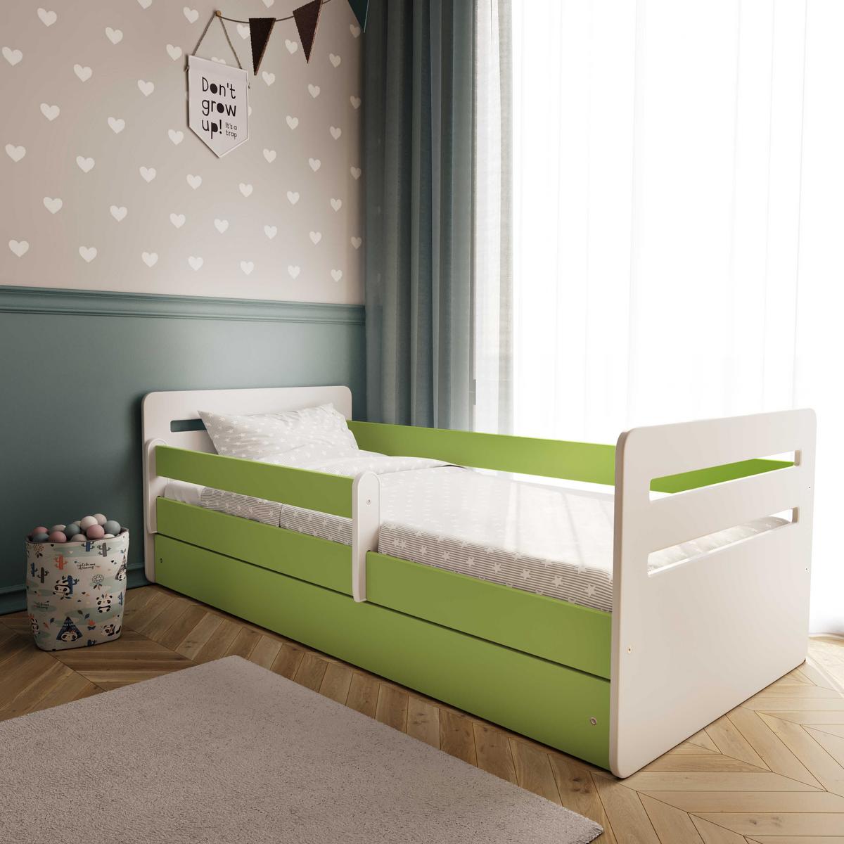KINDERBETT Tomi mit Schublade ohne Matratze Grün 90/65/144 - Grün, Holzwerkstoff (80/140cm) - RAUMHIRSCH FURNITURE