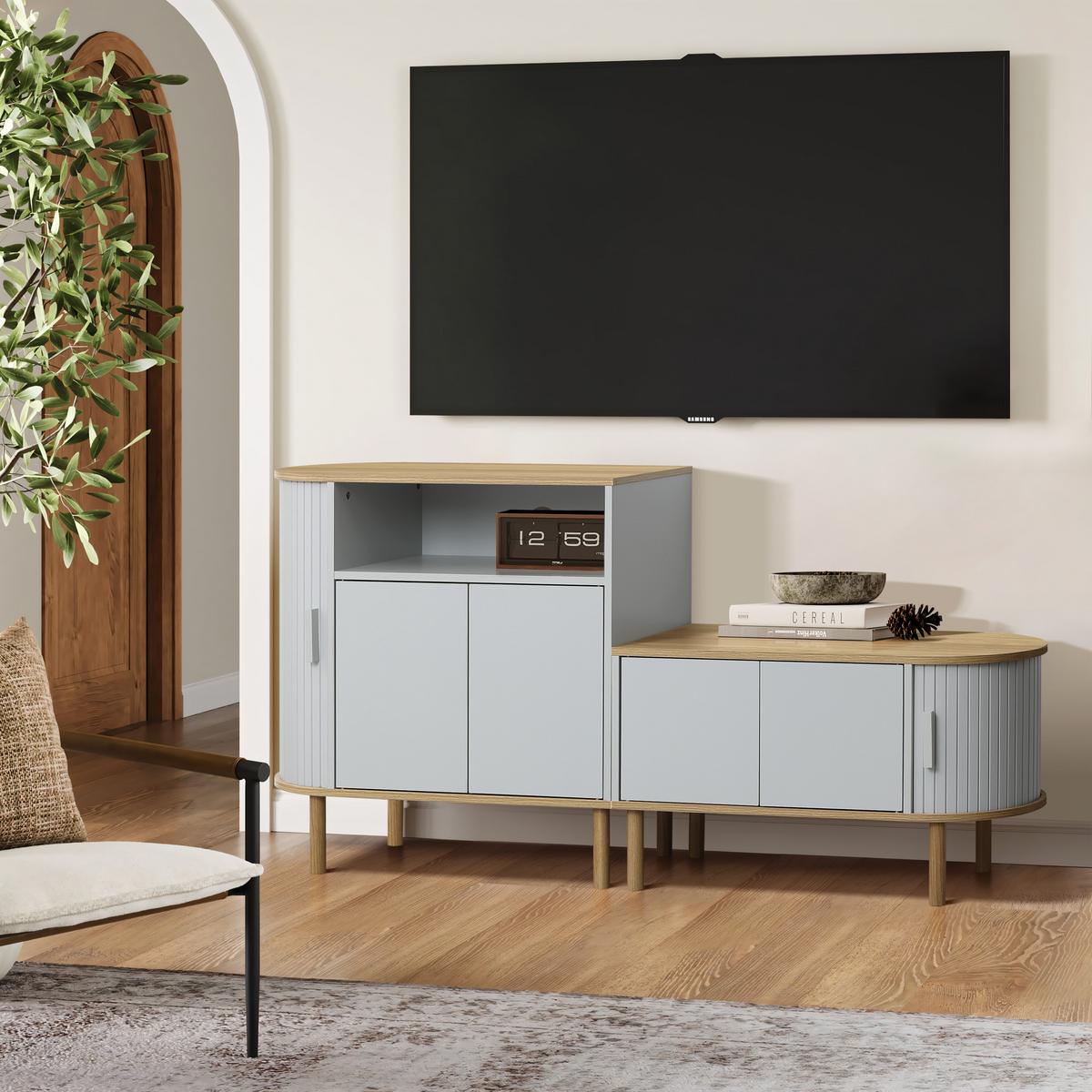 KOMMODE Modern mit 2 Türen, Holz | B80 x T40 x H76,5 cm - Grau, Holz (80/76.5/40cm) - Hometopia