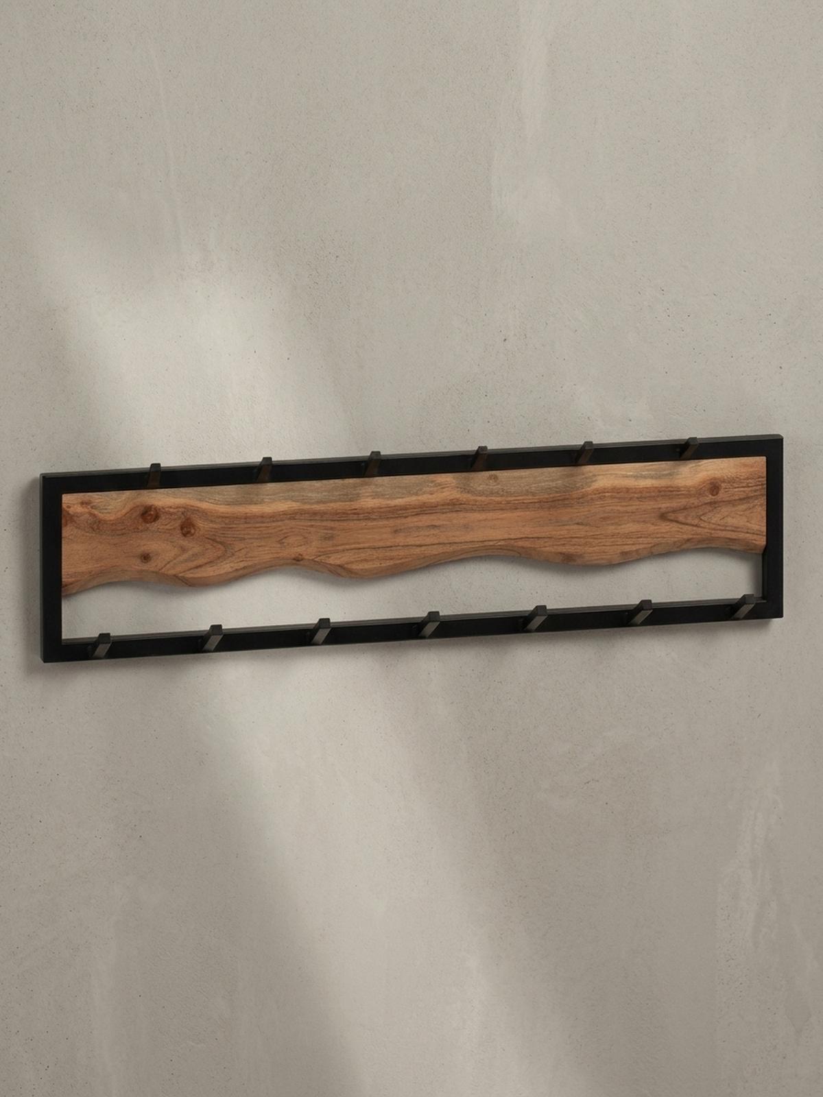 WANDGARDEROBE Akazie Massivholz Metall Modern 80x20x8 cm mit Wellenmuster - Akaziefarben, Holz (80/22/8cm) - KADIMA DESIGN
