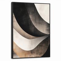 LEINWAND Bilder mit Rahmen - Abstrakt - Wellen - Schwarz - Verwittert - 70x100 - Trüffeleichefarben, Textil (70/100cm) - MuchoWow