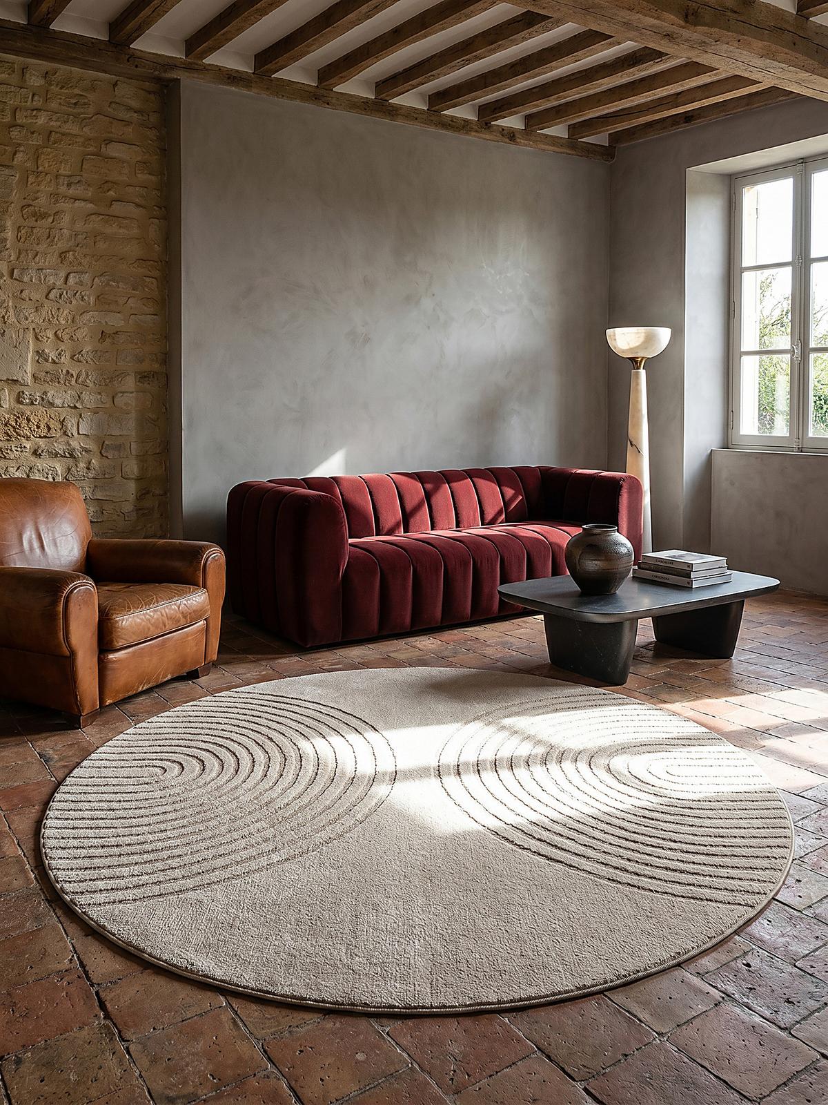 RUNDTEPPICH Geometrisch MUOTA Polypropylen Beige 120 x 120 cm - Beige, Textil (120/120cm) - KADIMA DESIGN