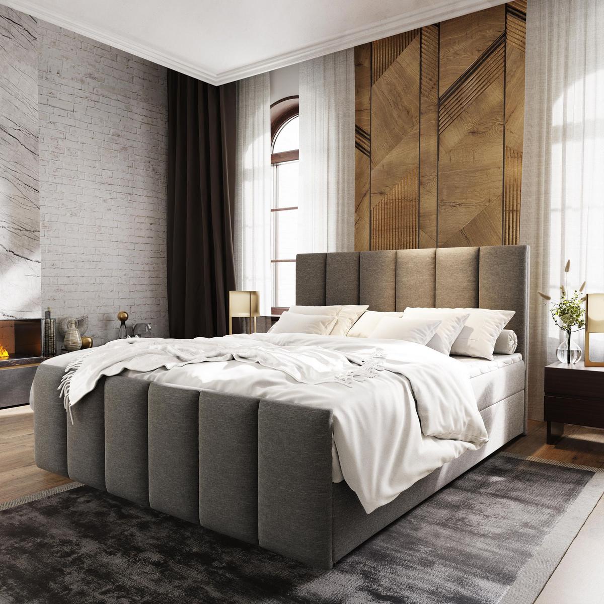 BOXBETT LAGO 180x200 cm mit Matratze und Topper - Hellgrau - Hellgrau, Holz (180/200cm) - MASSENO