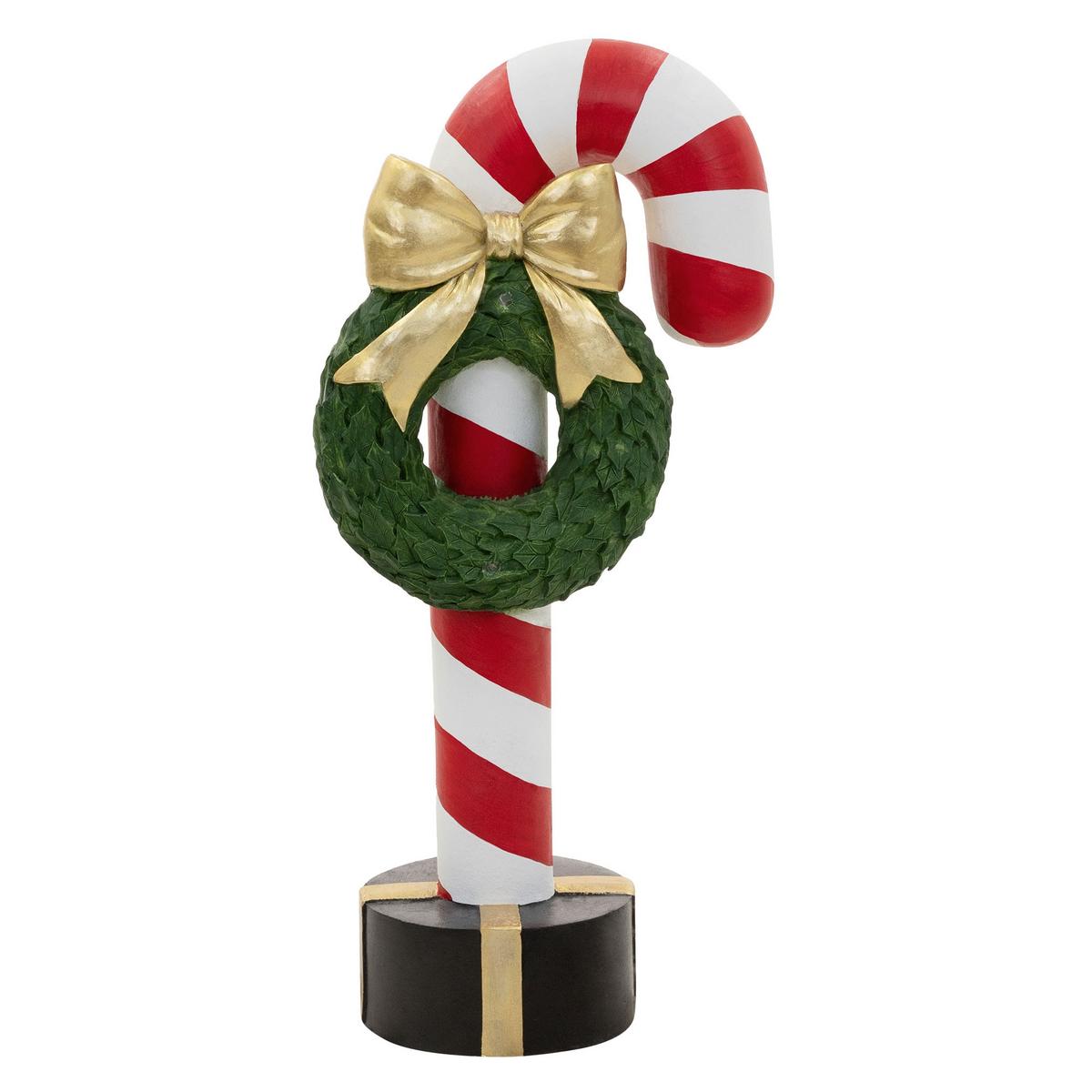 ZUCKERSTANGE-DEKOFIGUR mit LED-Beleuchtung Weihnachtsdeko Innen H: 68 cm mit Kranz 30 cm & Schleife - Multicolor, Stein (30/68/20cm) - ECD-Germany