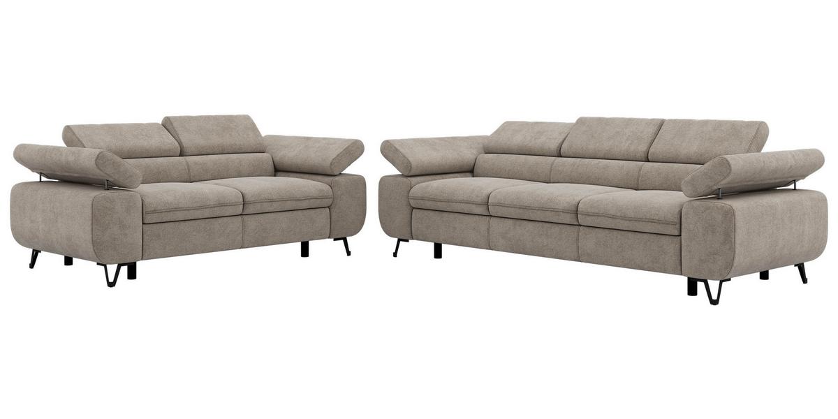 SITZGARNITUR PETER 2+3 - Greige Stukture - Greige/Schwarz, Textil/Metall (262/76/99cm) - MKS