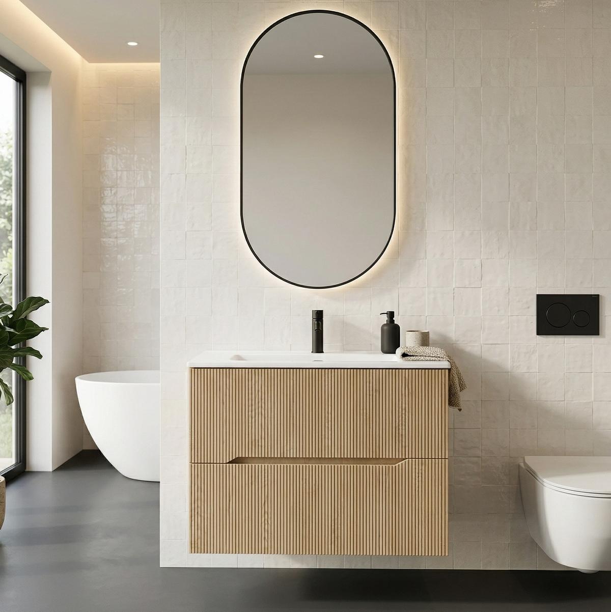 BADMÖBEL-SET Nordic 2 Teile Eiche - 80 x 46 x 58 cm - Eichefarben, Holz (80/58/46cm) - Badplaats