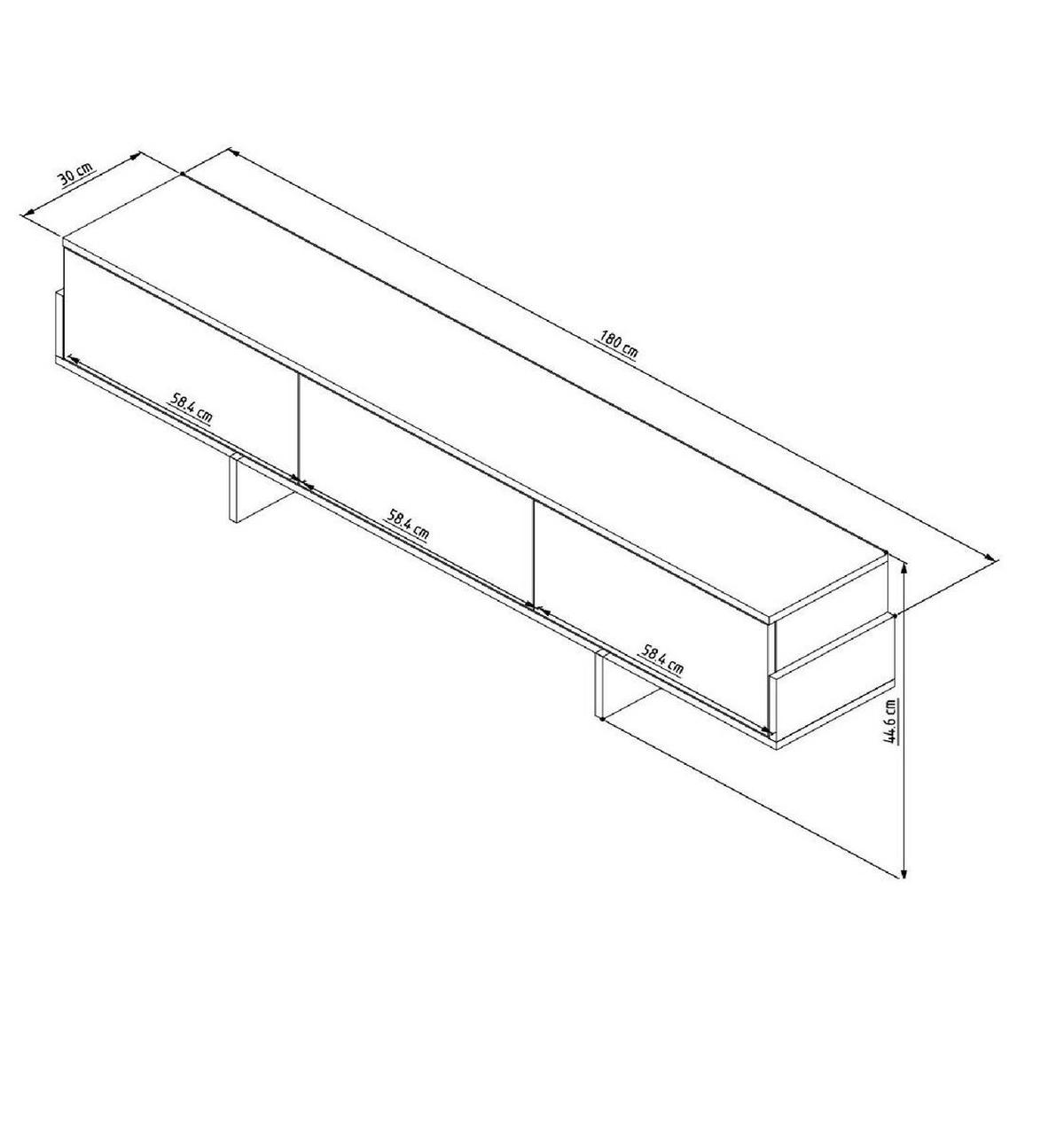 TV-MÖBEL mit 3 abklappbaren Türen gestreift 30/180/44,6 cm - Eichefarben, Holzwerkstoff (30/44.6/35cm) - Calicosy