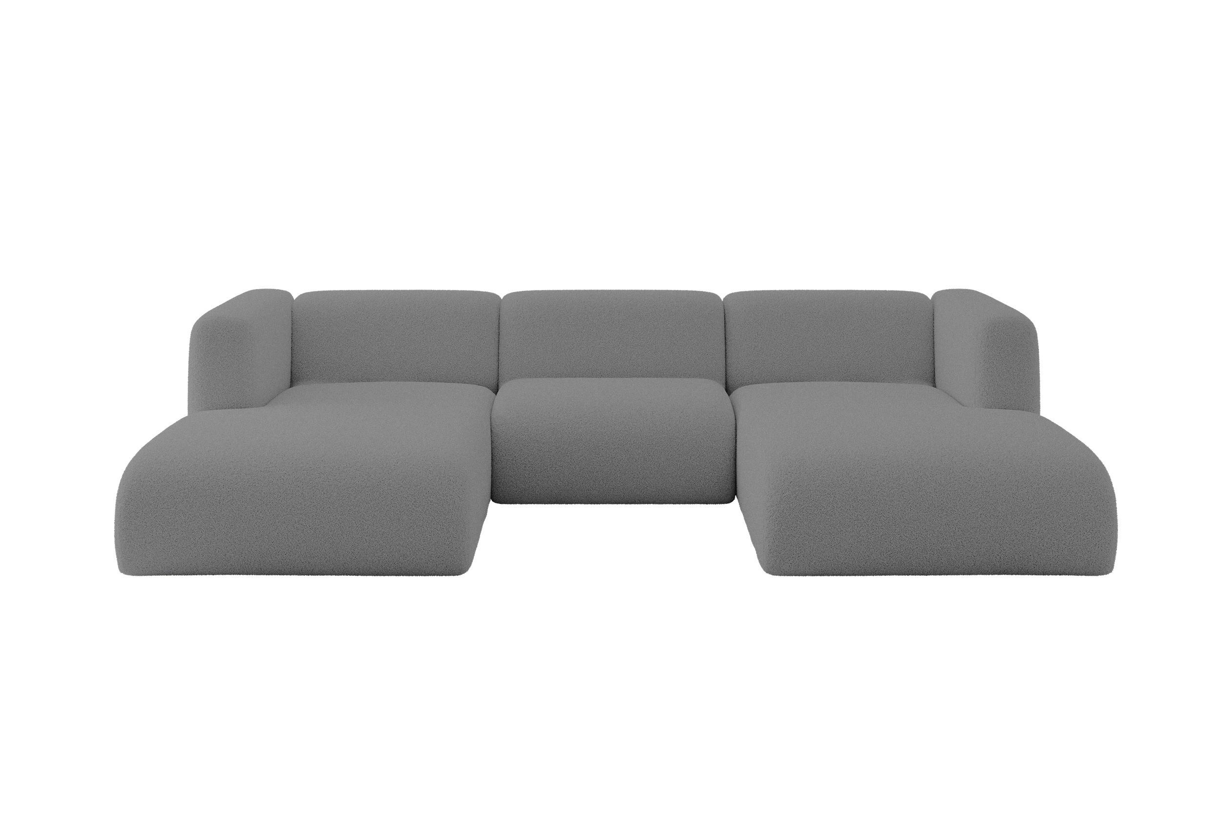 WOHNLANDSCHAFT MIRA-U1 317x179x70 Grau Bouclé - Platinfarben/Schwarz, Holzwerkstoff/Kunststoff (317/70/179cm) - ALTDECOR