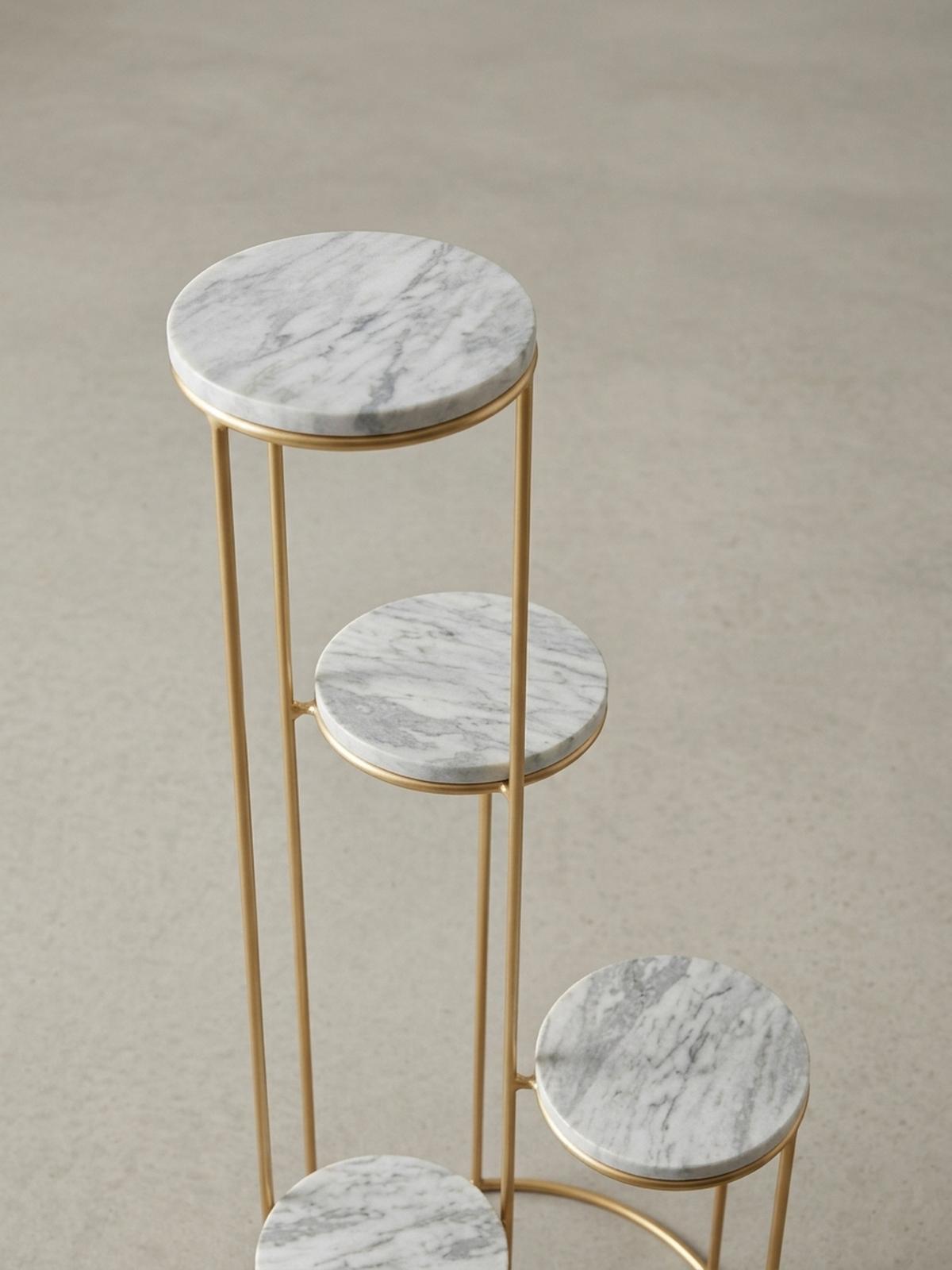 BLUMENSTÄNDER Weiß Marmor für Wohnzimmer und Dekoration - Goldfarben, Stein/Metall (37/37/108cm) - KADIMA DESIGN