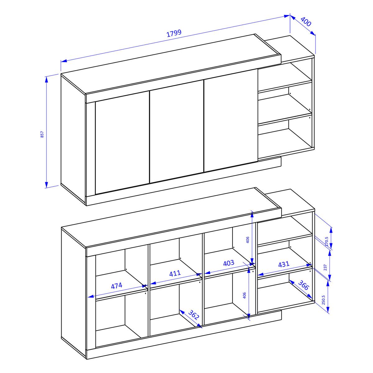 SIDEBOARD SINFONIA 180/86/40 cm mit 3 Türen Eichefarben - Eichefarben/Weiß, Holzwerkstoff (180/86/40cm) - MASSENO