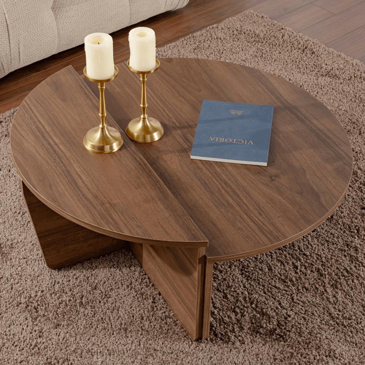 COUCHTISCH (2er-Set) orion 90/90/35 cm - Nussbaumfarben, Holzwerkstoff (9.5/90/35cm) - Calicosy
