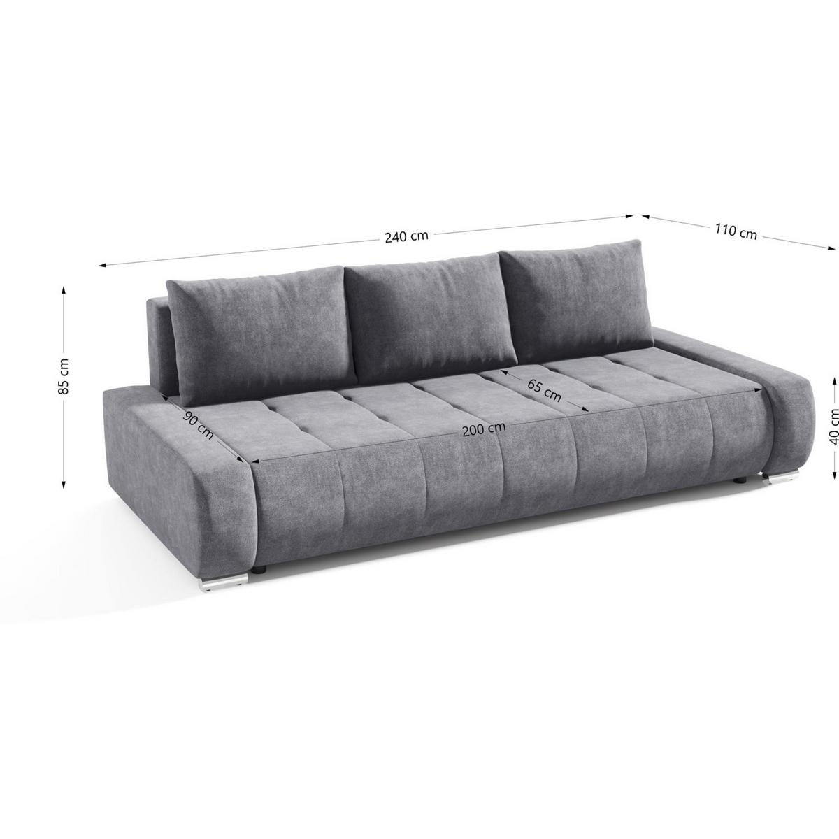 SCHLAFSOFA Draco 3-Sitzer, mit Bettkasten, Grau - Grau, Textil (240/85/110cm) - Beautysofa