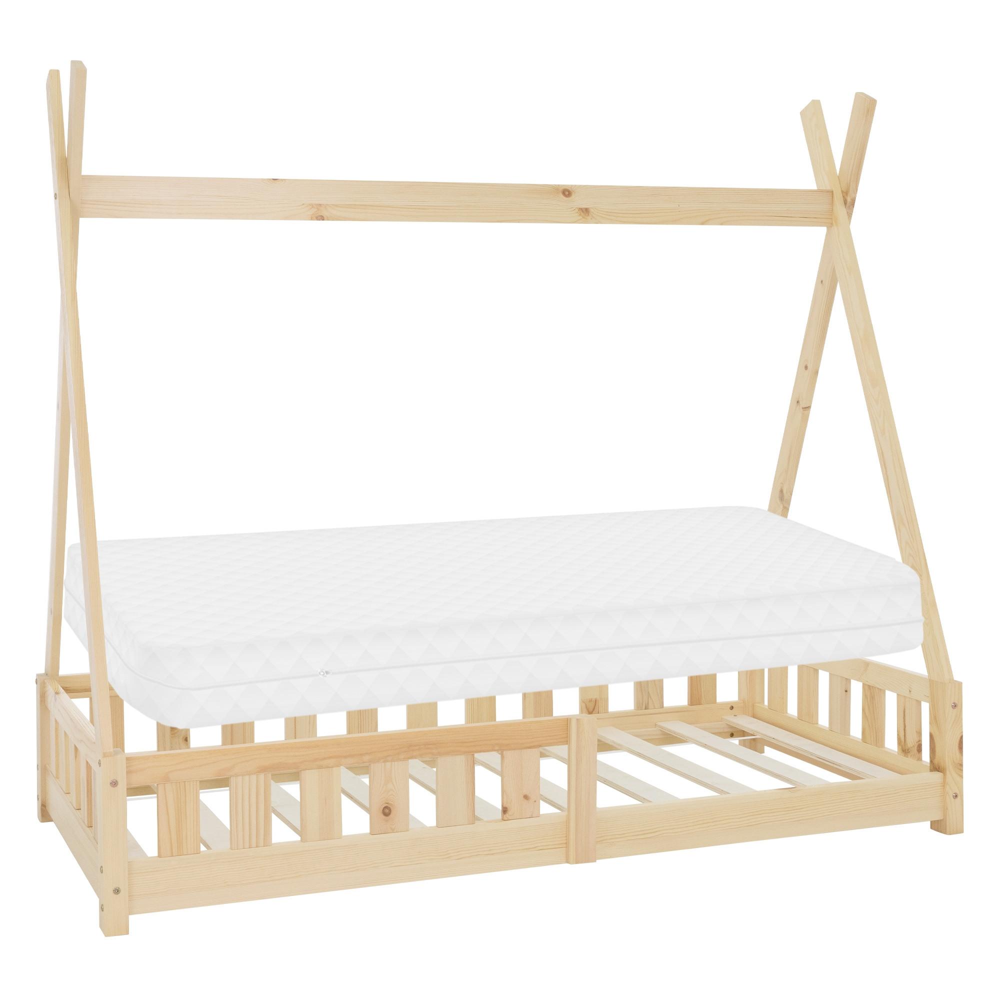 KINDERBETT Tipi mit Matratze 80x160 cm Natur - Naturfarben, Holz (80/160cm) - ML-DESIGN