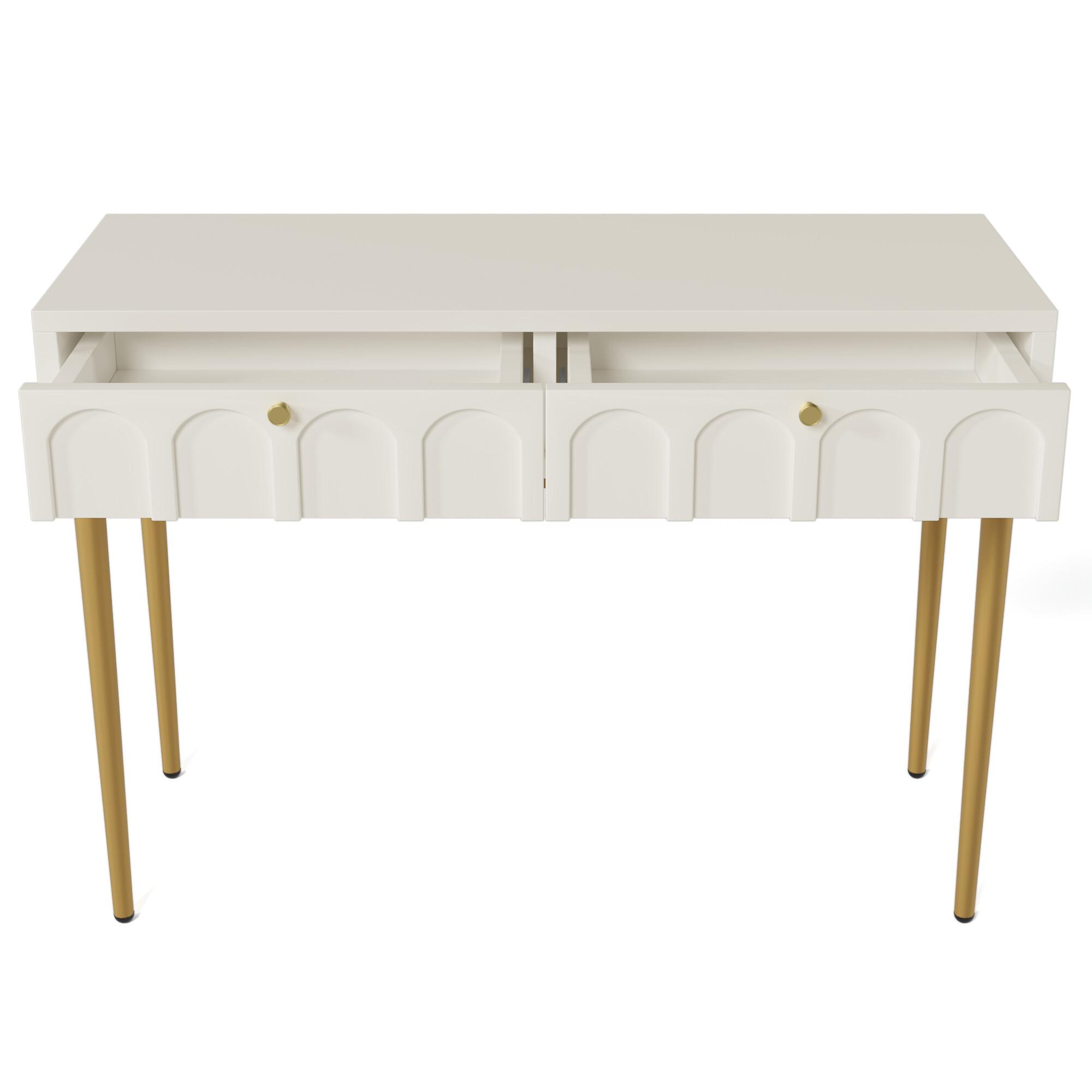 SCHMINKTISCH Cremeweiß und Golden 100/76,5/45 cm - Beige, Holzwerkstoff/Metall (100/76/45cm) - Urban Meuble