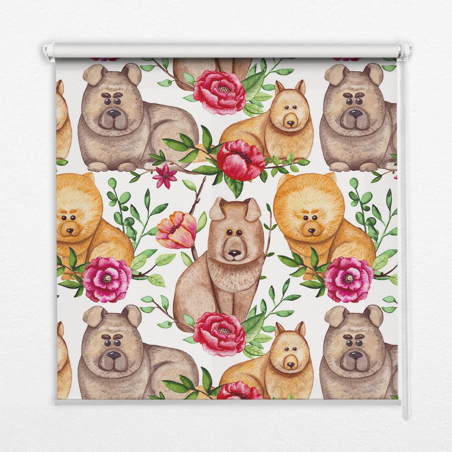 INNENROLLO - Fensterrollo - Rollo - 70x140 cm - Hunde zwischen den Blumen - Braun, Kunststoff (70/140/0.5cm) - TULUP