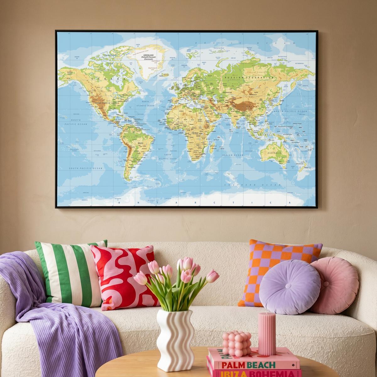 LEINWAND Bilder mit Rahmen - Weltkarte - Statistisch - Blau - Erde - Bildung - 150x100 - Blau, Textil (150/100cm) - MuchoWow