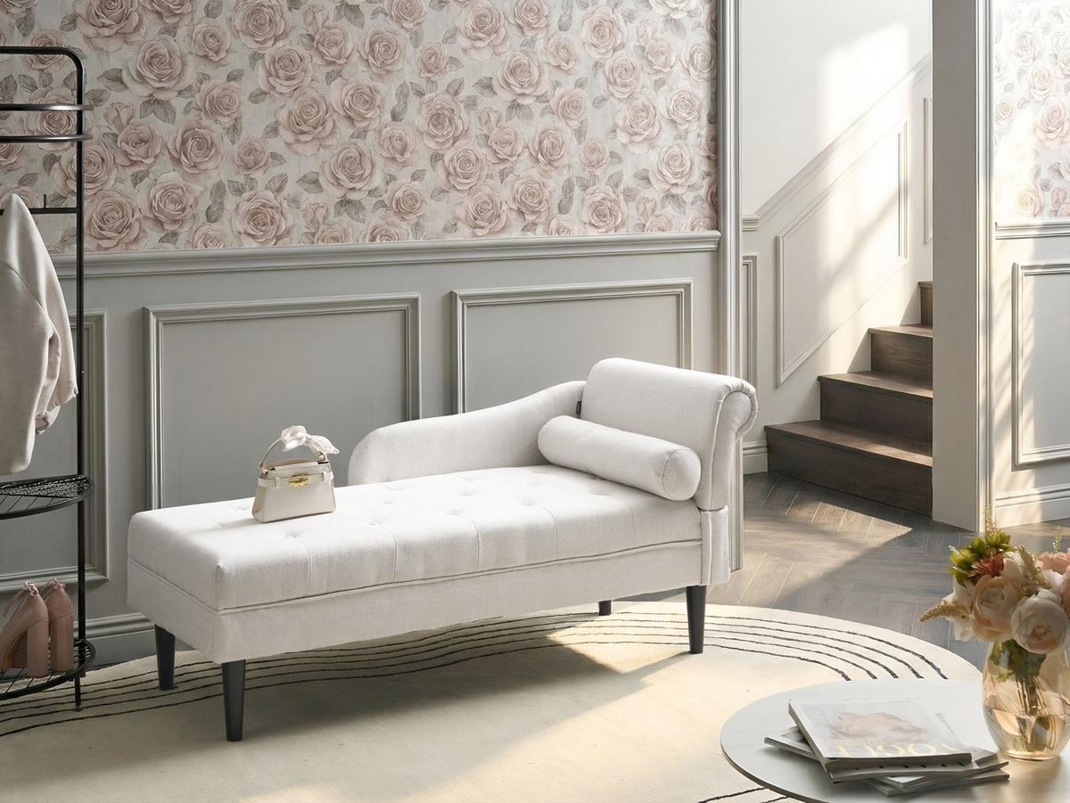 CHAISELONGUE-RECHTSSEITIGE Stoff Cremeweiß Yvoire - Creme/Schwarz, Textil (68/72/151cm) - Beliani