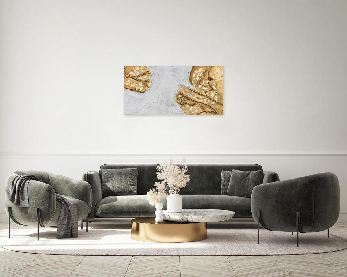 ACRYLBILD HANDGEMALT 100/50 cm - Goldfarben/Weiß, Holz/Textil (100/50cm) - KUNSTLOFT