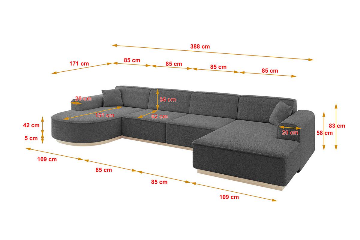 WOHNLANDSCHAFT ARRIO-U2 303x171x83 cm Platinfarben - Platinfarben, Holzwerkstoff/Textil (388/83/171cm) - ALTDECOR