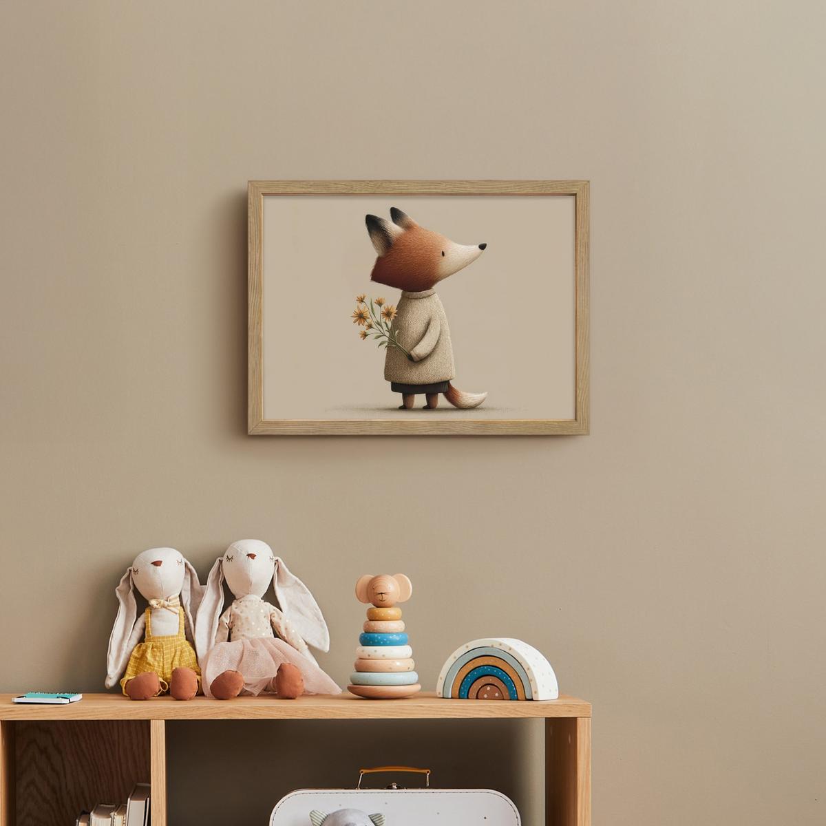 WANDLEUCHTE MIT AKKU Fuchs - Gelbe Blumen - Minimalistisch 40x30 cm - Taupe, Holzwerkstoff (40/30/8cm) - OnlyWow