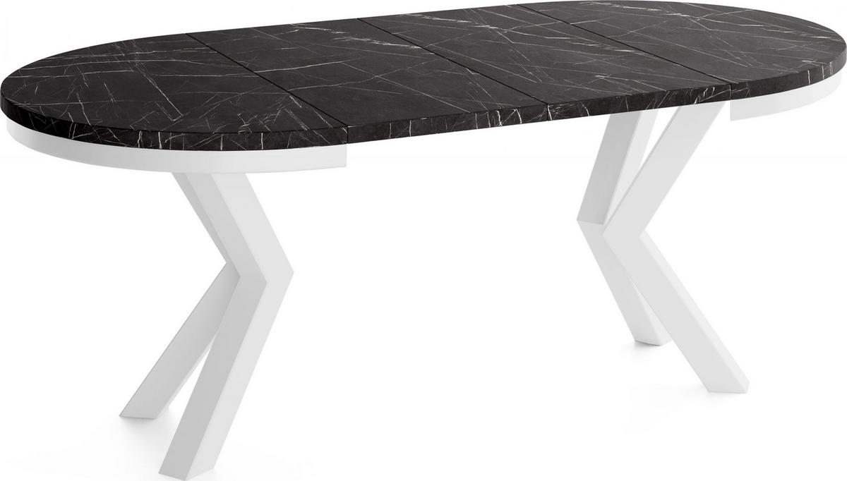 ESSTISCH Clara Weiß runder ausziehbarer, Marmor Schwarz 100-180/100/76 cm - Anthrazit/Weiß, Holzwerkstoff/Metall (100/176/76cm) - WFL GROUP