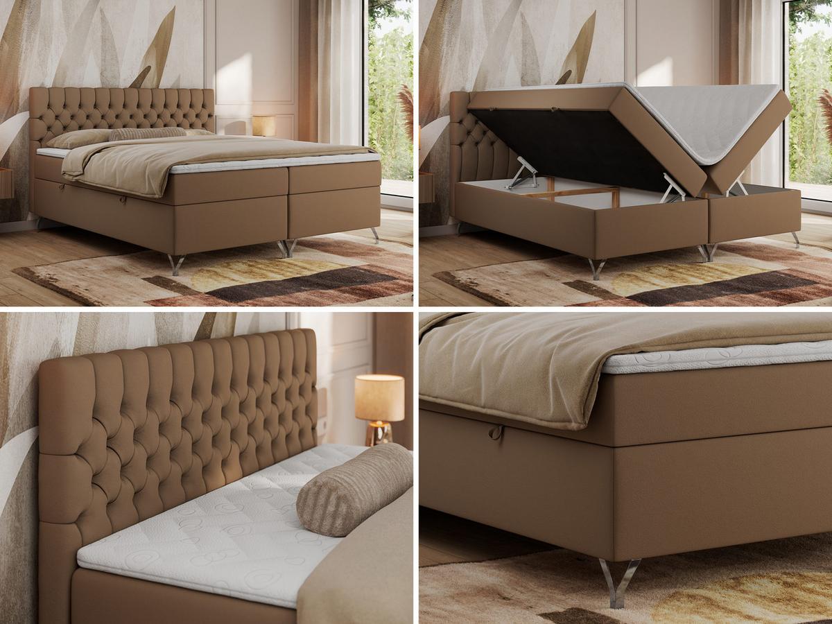 BOXBETT GRIMALDI 200/200 Braun Kunstleder - H3 - Braun, Holz/Textil (200/200cm) - MKS