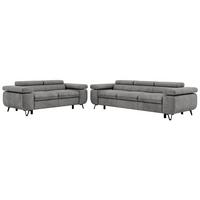 SITZGARNITUR PETER 2+3 - Hellgrau Velvet - Silberfarben/Hellgrau, Textil/Metall (262/76/99cm) - MKS
