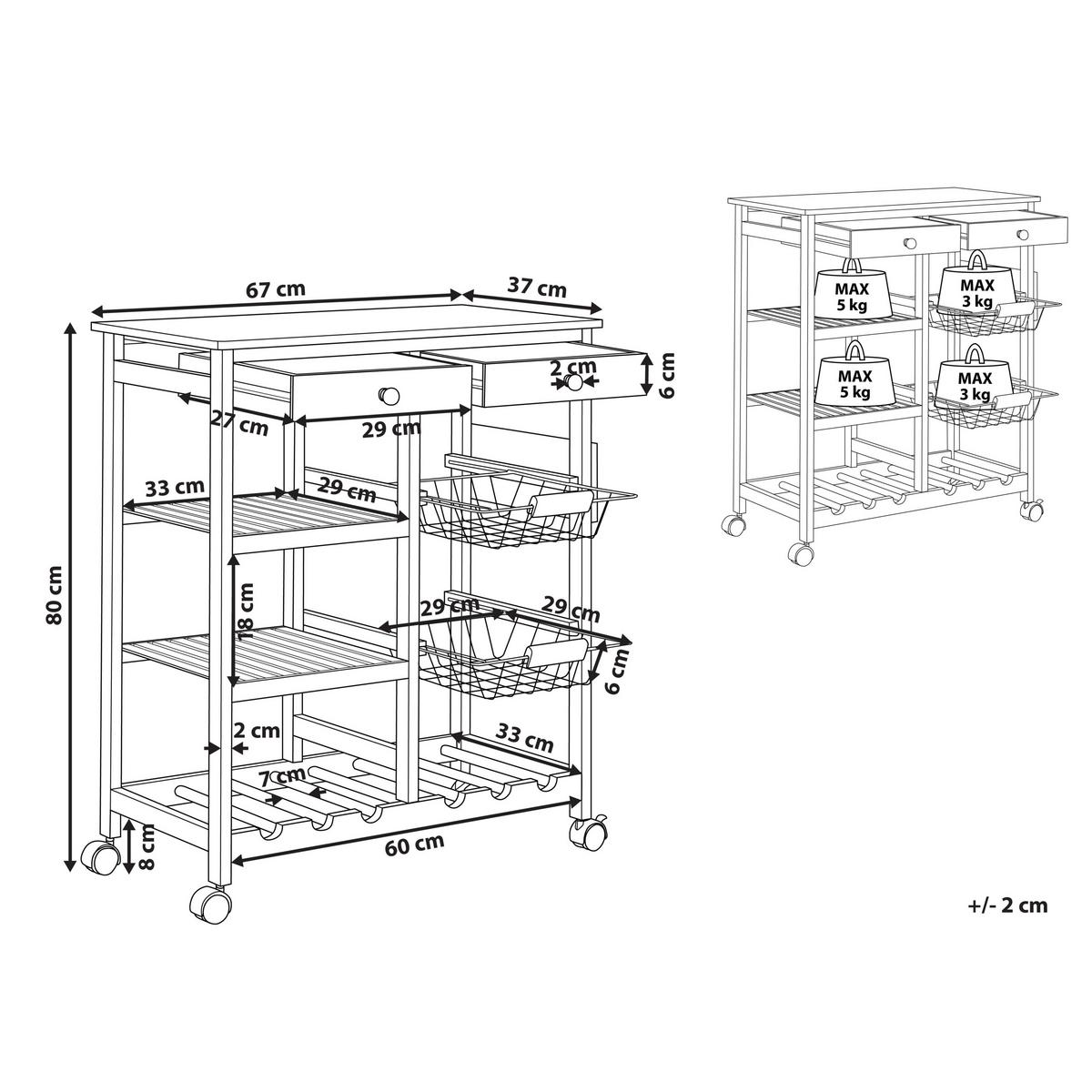 SERVIERWAGEN Bambus Hellbraun Morino - Braun, Holz (67/80/37cm) - Beliani