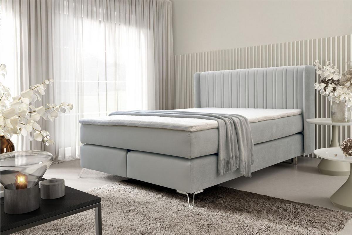 BOXSPRINGBETT Agnus - Hellgrau, Holzwerkstoff/Textil (180/200cm) - Fun Möbel