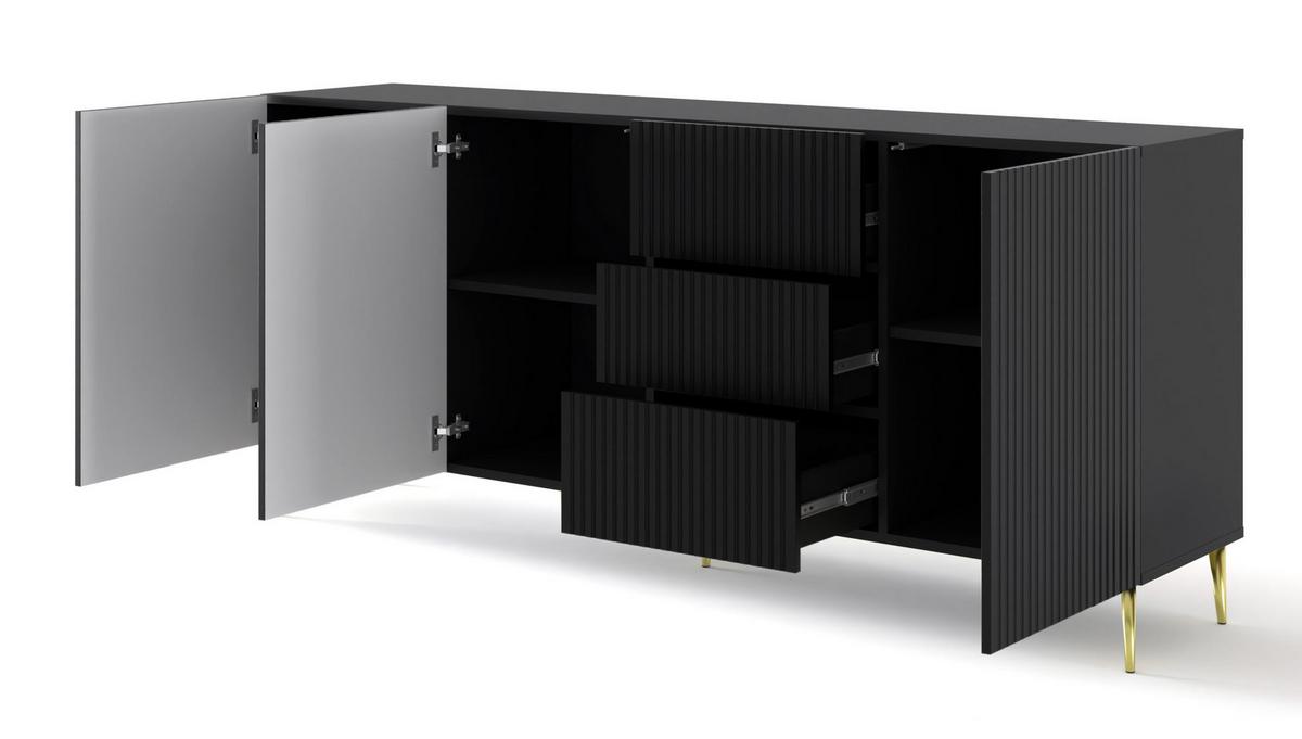 KOMMODE Schwarz, Schwarz, Gold 200/87/42 - Schwarz, Holzwerkstoff (200/87/42cm) - RAUMHIRSCH FURNITURE