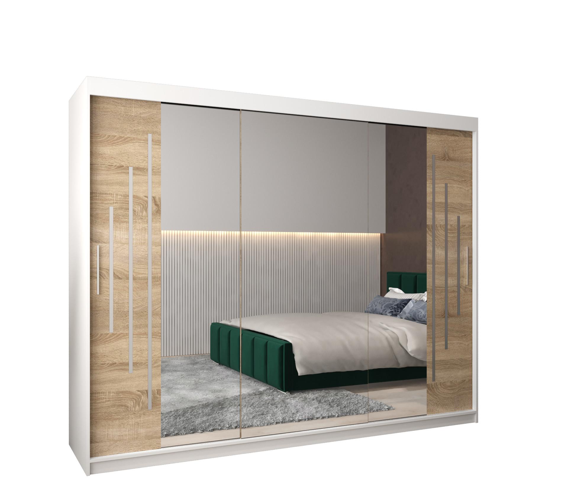 SCHWEBETÜRENSCHRANK 200/250/62 3-türig - Silberfarben/Weiß, Holz/Kunststoff (250/200/62cm) - Abiks Möbel