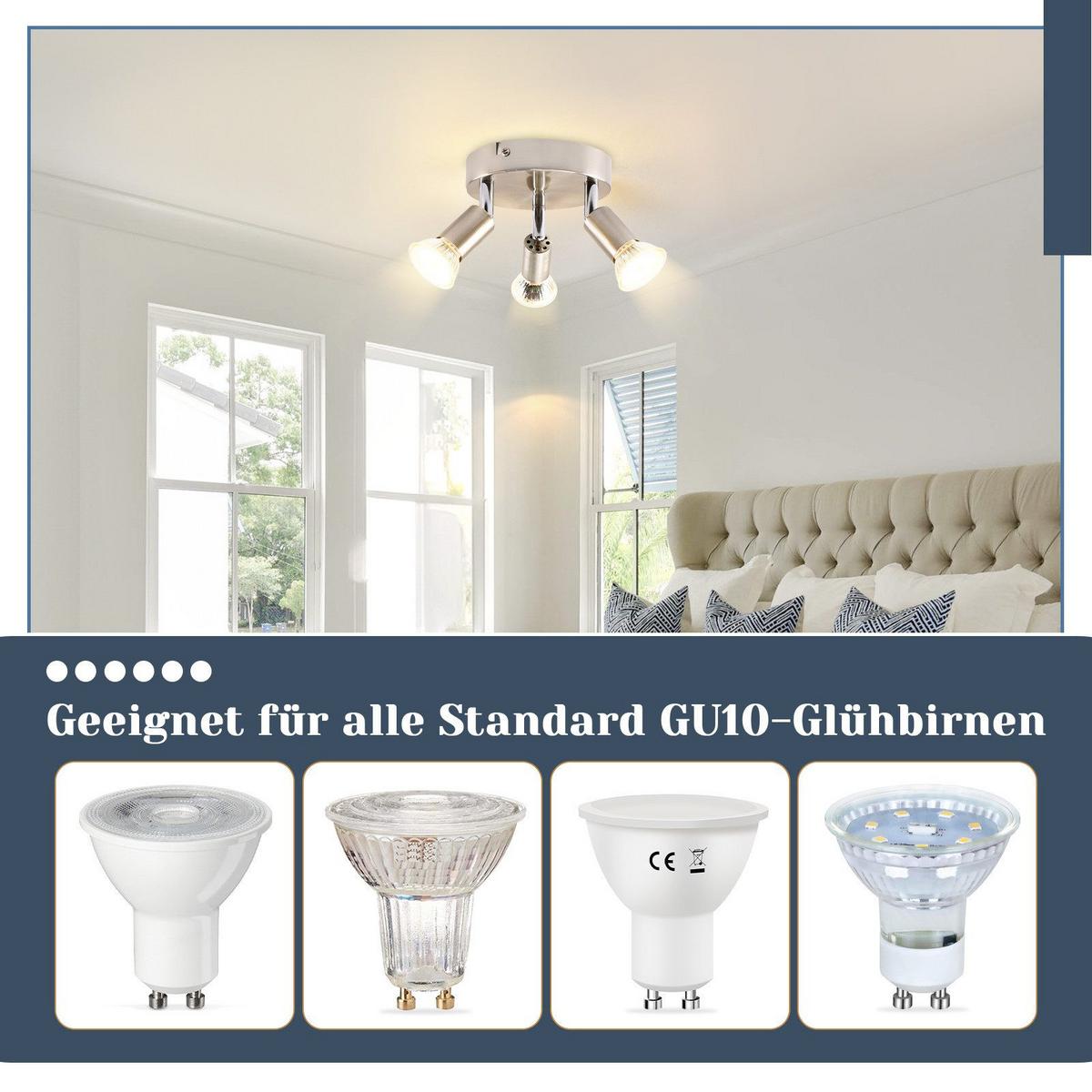 DECKENSTRAHLER Bamberg 3-flammig 15/15/10.4 cm - Silberfarben, Metall (15/15/10.4cm) - Nettlife