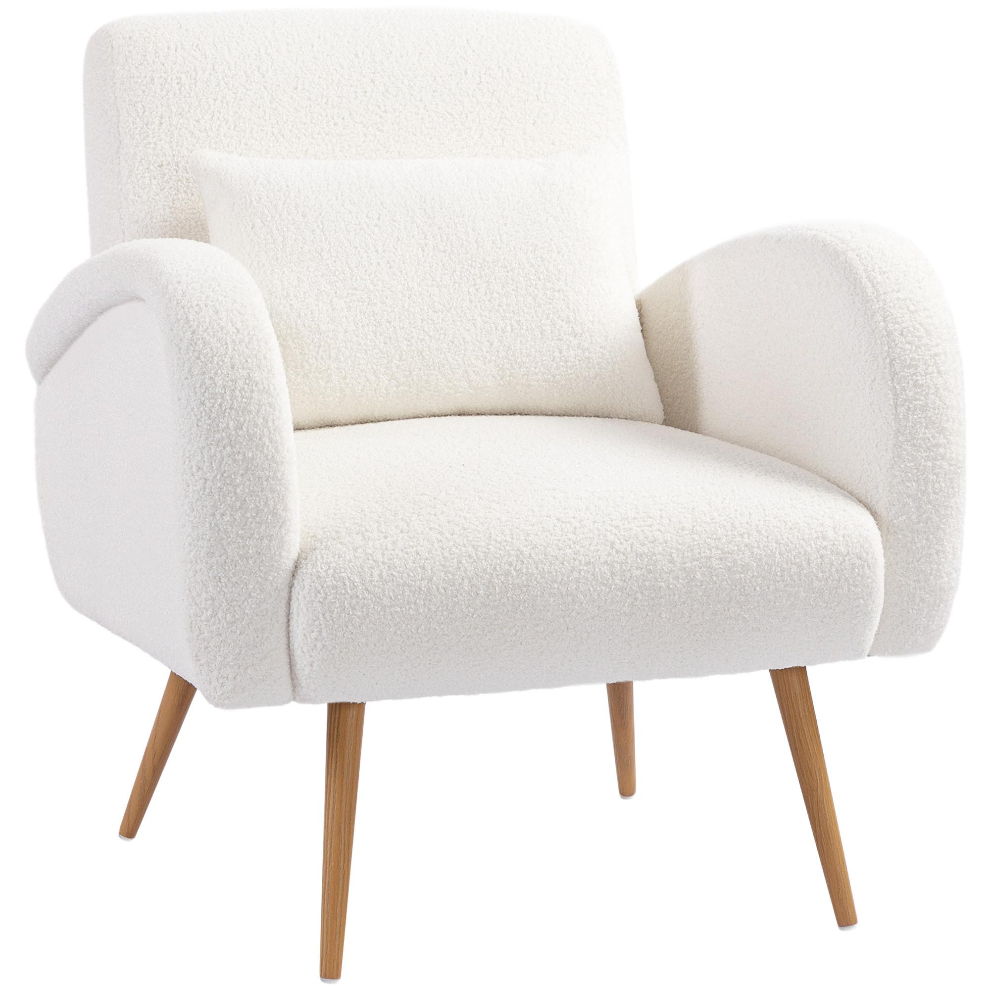 SESSEL gepolsterter Loungesessel mit Armlehnen, Lendenkissen, Metallbeine Creme - Creme, Textil (77/83/77cm) - HOMCOM