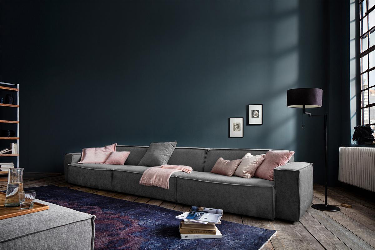 RIESENSOFA SAMU Grau Webstoff - Dunkelgrau/Schwarz, Textil (418/72/106cm) - KAWOLA