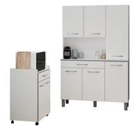 MINIKÜCHE Set 2-tlg. weiß, grau mit Buffet und Mehrzweckschrank - Multicolor, Holzwerkstoff (180/181/44cm) - Parisot Meuble