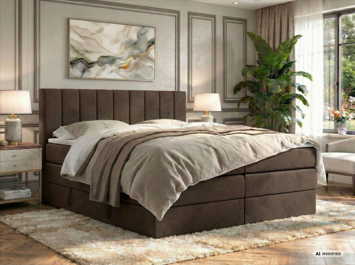 BOXSPRINGBETT ALVER KING 200/200 - Braun Velvet - Topper T25 - H3 - Schwarz/Braun, Kunststoff/Textil (200/200cm) - MKS