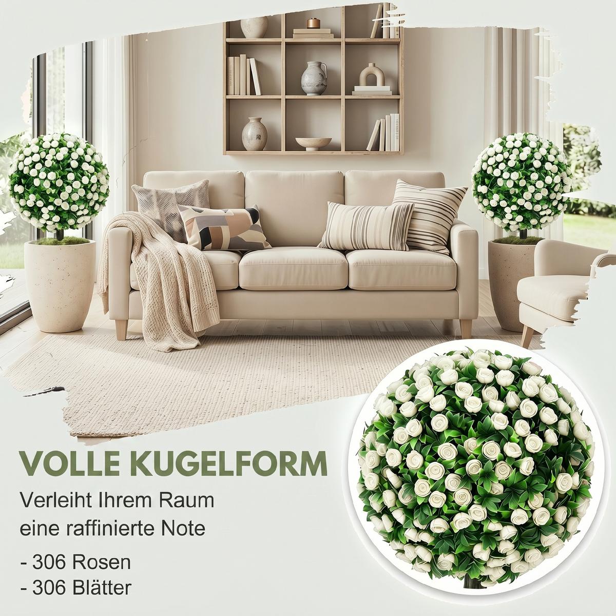 KÜNSTLICHE-ROSENKUGELN 2er Set PE Aluminium Weiß - Weiß, Kunststoff (55cm) - HOMCOM