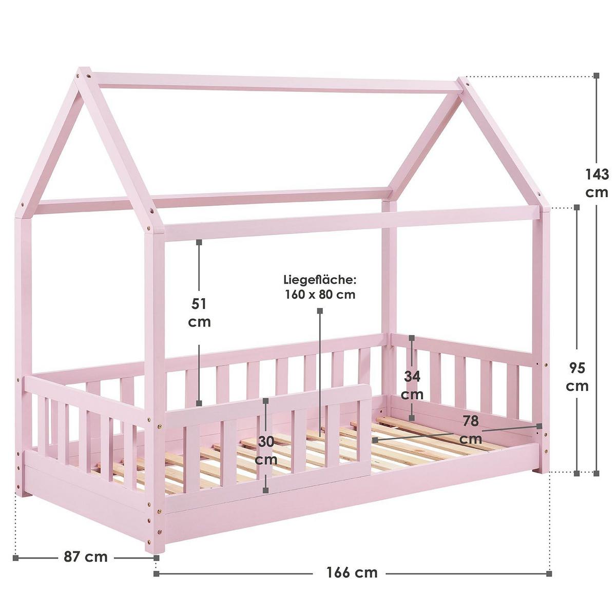 KINDERBETT Marli rosa 80x160 cm - Rosa, Holz (80/160cm) - Juskys