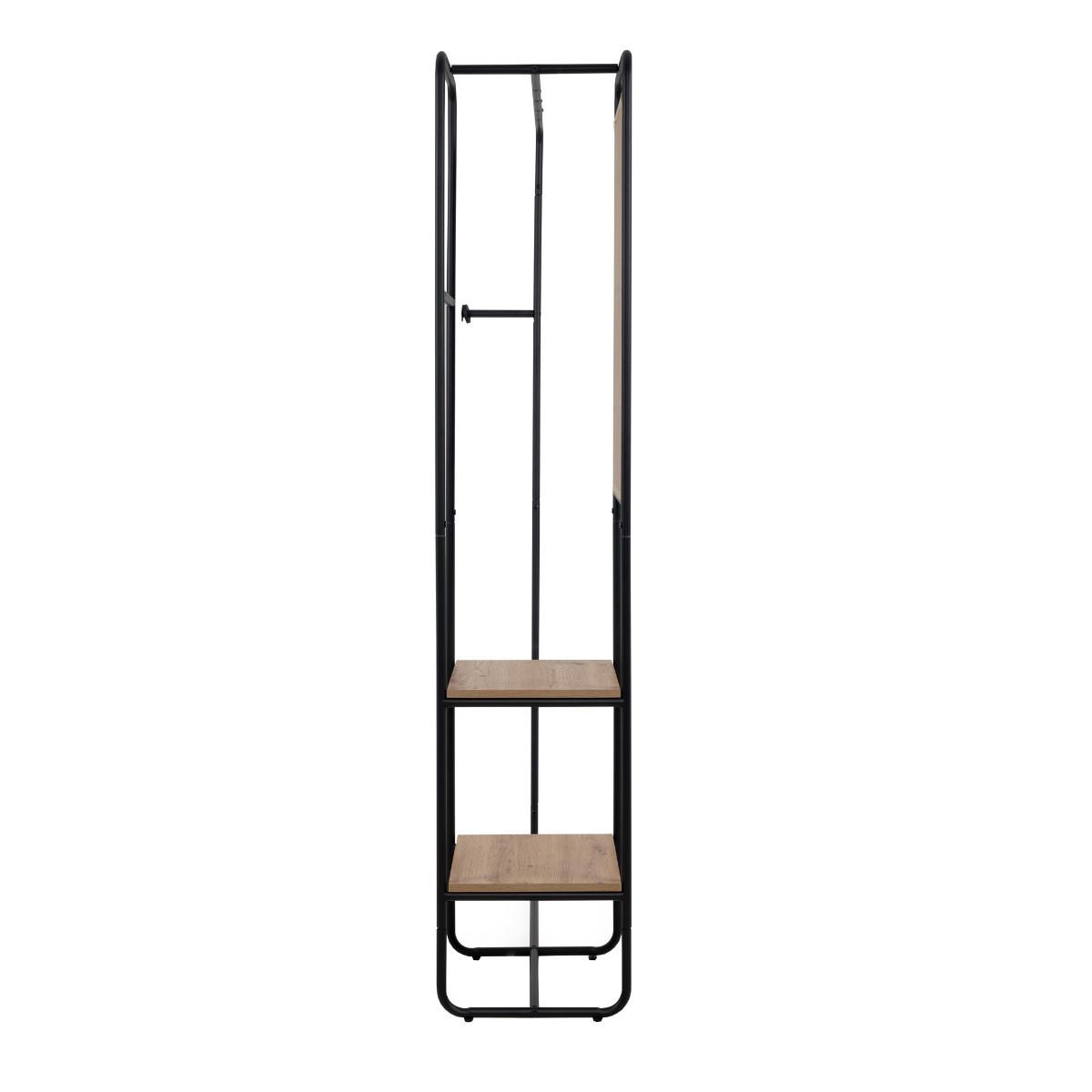 GARDEROBE aus lackiertem metall mit 6 haken, 2 regalen und 1 spiegel - luton 100/37/185 cm - Schwarz, Holzwerkstoff (37/185/43cm) - Calicosy