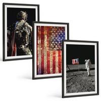 BILDER SET 3er Set - 40x60 cm Schwarzer Rahmen - Amerikanische Symbole, USA-Flagge - Schwarz, Kunststoff (40/60cm) - TULUP