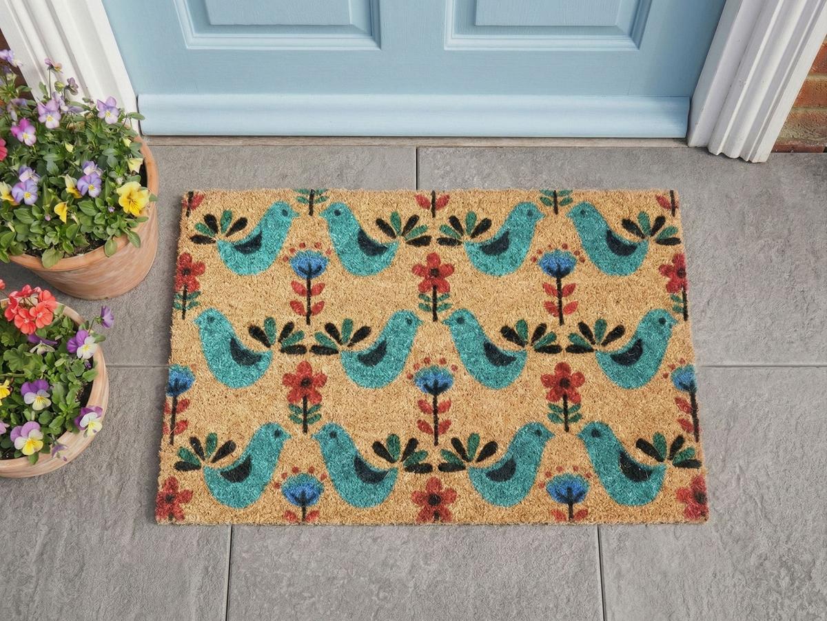 FUSSMATTE Bunt 50/80 cm Vogel Kokosfasern Tanana - Multicolor, Textil (50/80cm) - Beliani