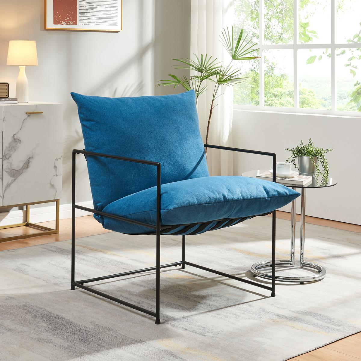 SESSEL Utsjoki - Blau/Schwarz, Textil/Metall (61/90/70cm) - [en.casa]