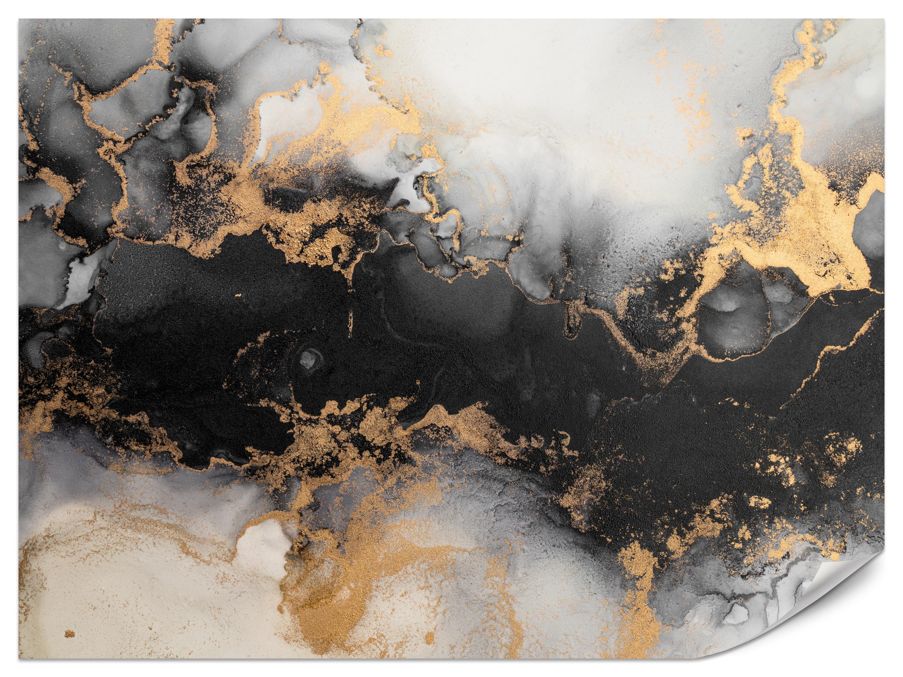 FOTOTAPETE für Wohnzimmer Marmor Klassisch Gold Akzente 150x105 - Gelb/Beige, Papier (150/105cm) - Muralo
