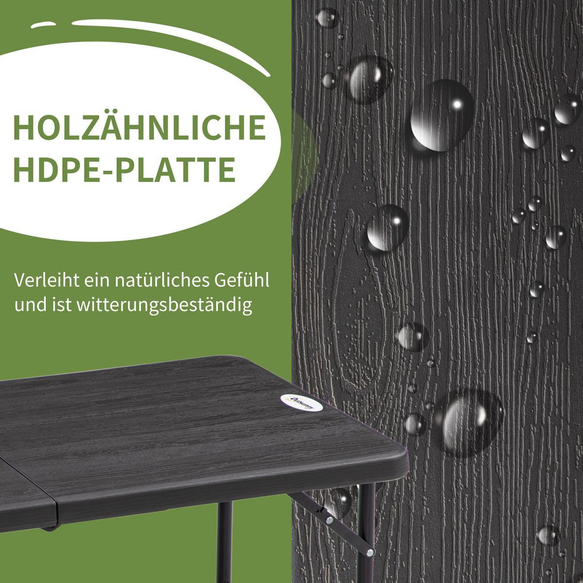GARTENTISCH, Dunkelgrau, Stahl, HDPE - Dunkelgrau, Metall (118/60/74cm) - Outsunny