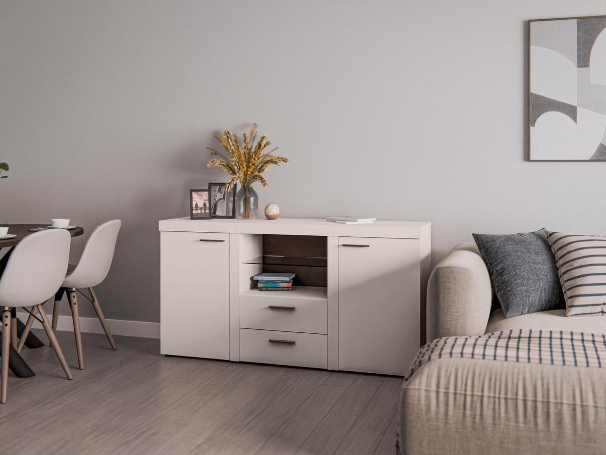 SIDEBOARD Spacoro 2F2S Beige Matt 156,4/82/40,3 cm – Schubladenschrank Kommode Modern - Beige, Holzwerkstoff/Kunststoff (156/82/40cm) - AX Living