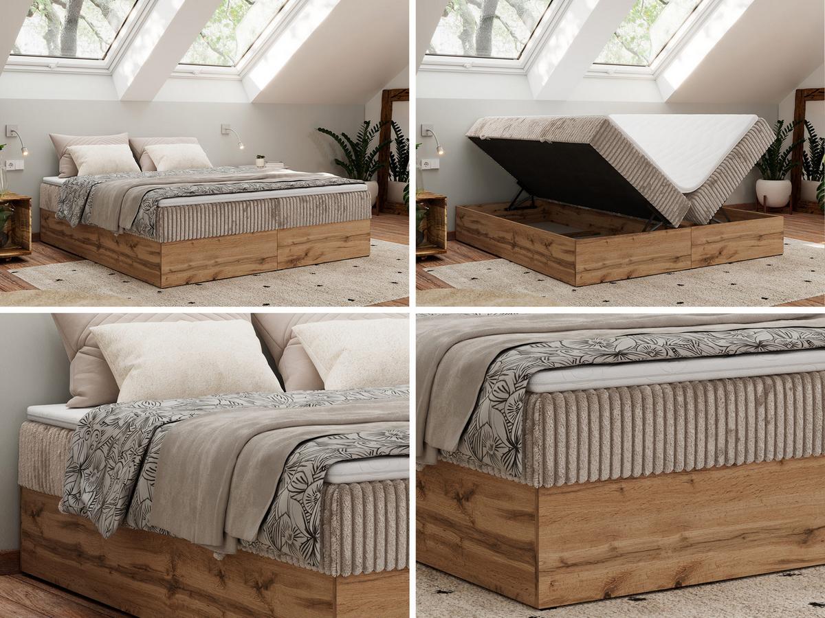 BOXBETT WOOD ZERO 160/200 - Hellbraun Cord - H4 - Topper Visco - Hellbraun, Textil (160/200cm) - MKS