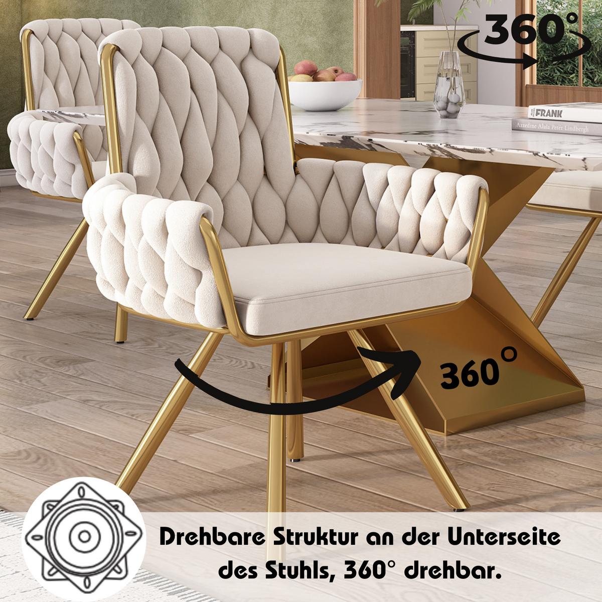 ESSZIMMERSTUHL 2er set samt gepolstert drehbar metallgestell mit armlehnen - Beige, Textil (63/87/55cm) - Urban Meuble