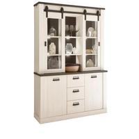 BUFFETSCHRANK weiß Pinie, anthrazit, Landhaus, Vitrinenschrank 133 x 201 cm - Anthrazit/Weiß, Holzwerkstoff/Metall (133/201/37cm) - Furn.Design