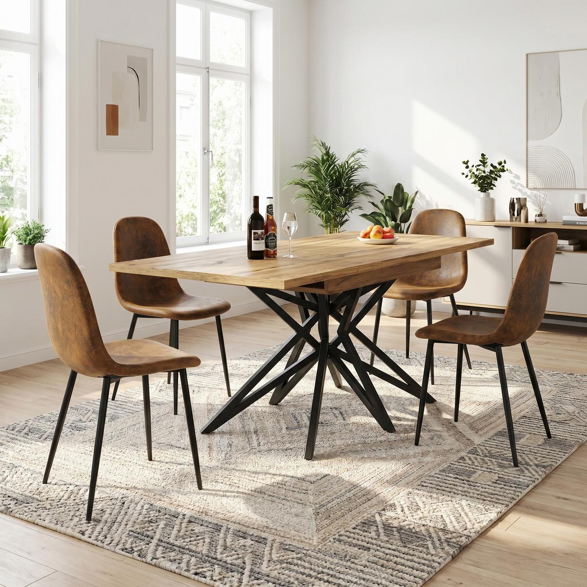 ESSTISCH-SET 1+4, ausziehbarer Tisch mit 4 Esszimmerstühlen - Walnussfarben/Schwarz, Holzwerkstoff (120/66.1/80cm) - Urban Meuble